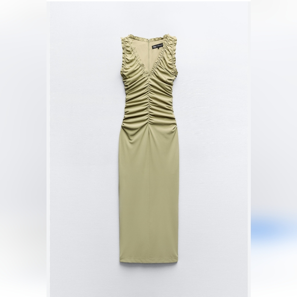 Zara apple green ruched stretchy dress. Xs